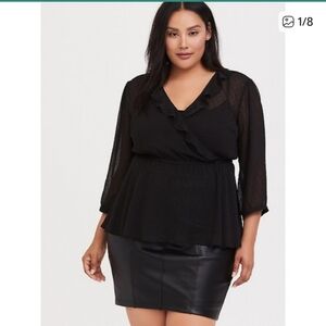 Torrid Black Swiss Dot Surplice Top